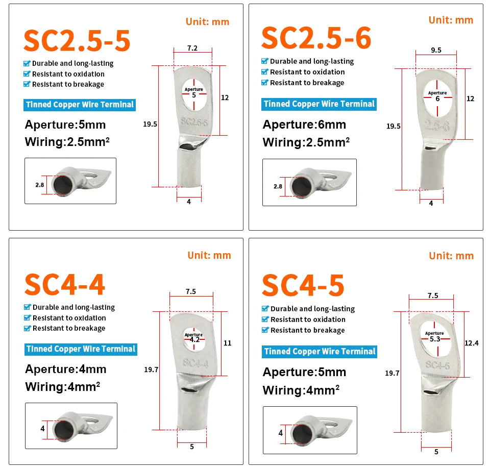 OMCH 5/10/20PCS SC Type Terminals Wire Welding Cable Connector Suit 1.5-50mm2 Cable Crimp Wire Connectors