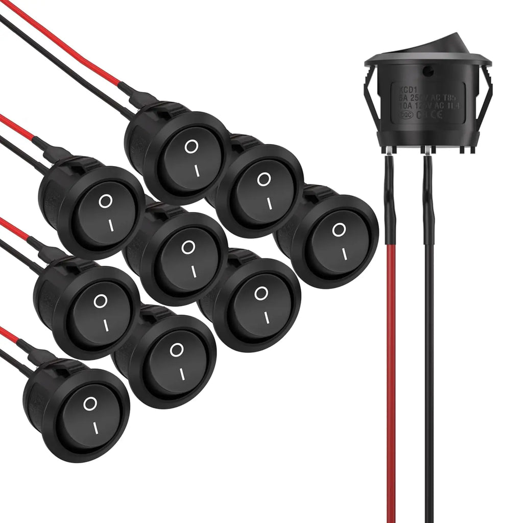 5/10pcs Mini Round Rocker Switch 15mm Spst Open/Off 12V Dc Power Supply Easy to Install Durable Nylon and Terminal
