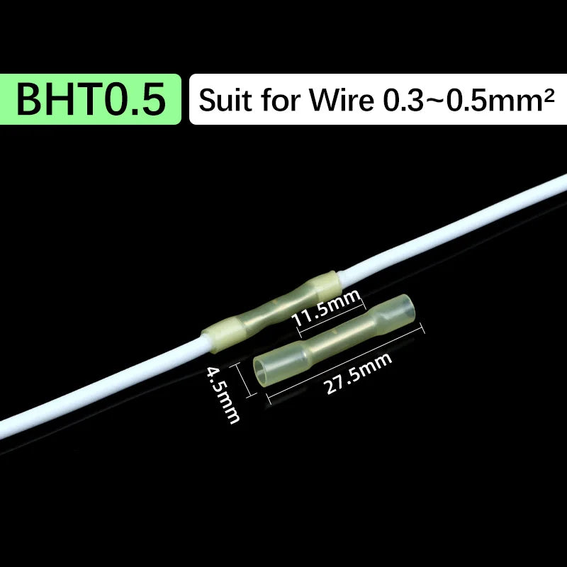 10-1000Pcs BHT0.5/BHT1.25/BHT2/BHT5 Butt Crimp Copper Tube Terminals 0.3-6 Heat Shrinkable Cable Insulation Waterproof Connector