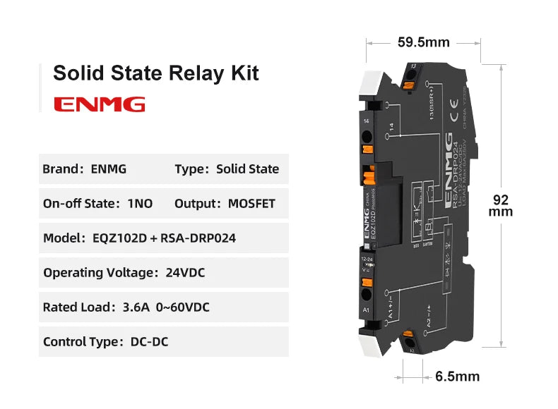 ENMG Ultra-Slim Intermediate Relay APAN3124, DC-to-DC 24VDC  1NO (Normally Open) Kit Solid State Electromagnetic Relay