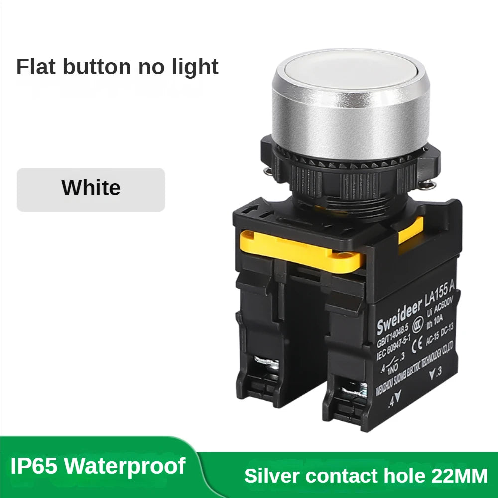 Waterproof Button Switch Momentary Self Reset Self Locking Flat Round Head 22mm Power Push Button Switch 10A 1NO 1NC Red Green