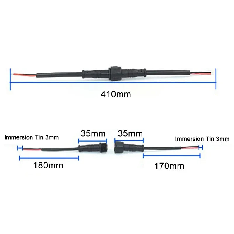 2Pin M8 M10 M12 M14 5521DC Mini Plug Male Female Butt Plug with Wire Solar Light Car PVC Waterproof Connector Plug 5.5x2.1dc