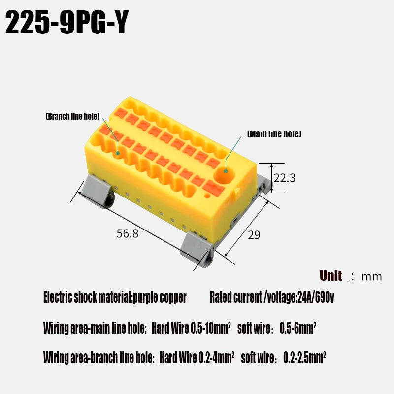 1PC 225 Series Fixed Modular Wire Connectors Compact Splicing Lighting Push-in Multi Link Terminal Block 1 In Multiple Out