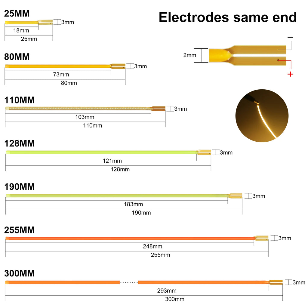 Free Cut Flexible COB LED Filament DC3V Edison Bulb Lamp Parts Diode Lighting 25mm-300mm Pink Red Ice-Blue 2700K +- On One Side