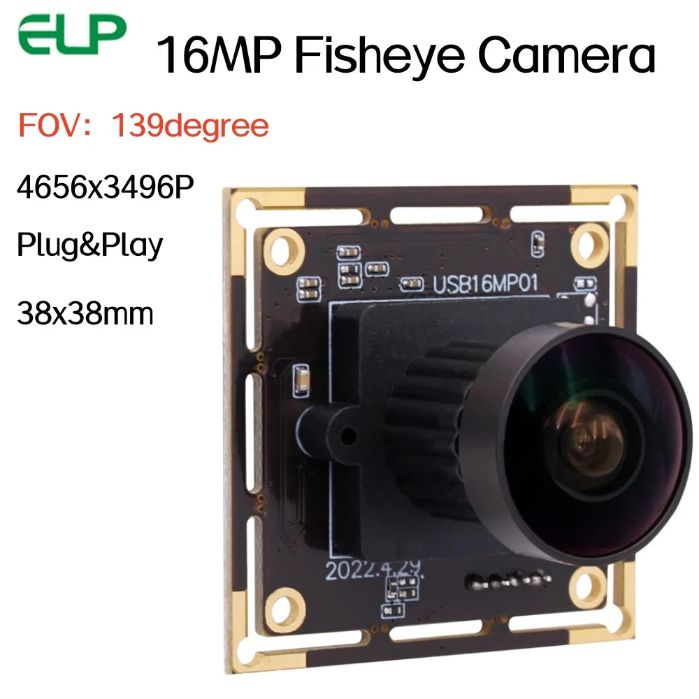 ELP 16MP Wide Angle USB Camera Module with 170degree Fisheye Lens 4K IMX298 Sensor Embedded Industrial Camera for Security