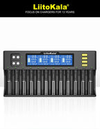 LiitoKala LiI-S12 Smart Charger 14 Slots - CE Certified Universal Charger for Li-ion/LiFePO4/Ni-MH/9V Batteries 18650, 26650, AA