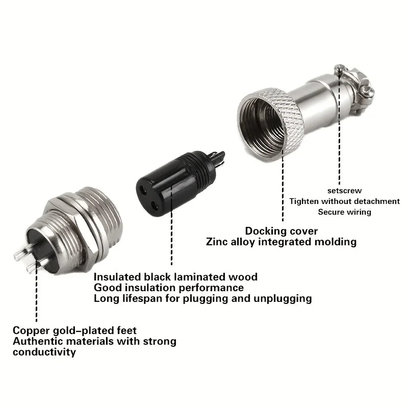 2 Sets  Male + Female GX16 Aviation Connector Plugs,2P/3P/4P/5P/6P/7P/8P/9P/10P Configurations Ideal