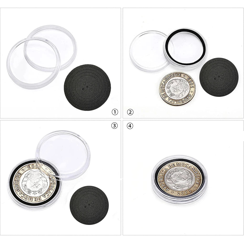 60Pcs 41mm Coin Capsules with Black Gaskets and a Storage Organizer Box for 5 Sizes (21/26/31/36/41mm) Coins Collection Holder