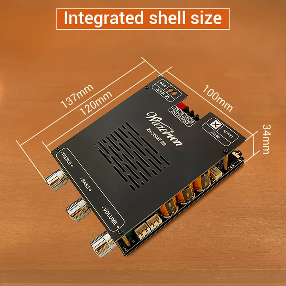 DC 18-50V 3002T PRO Bluetooth Amplifier Board Qualcomm QCC3034 2.0 Channel APTX Lossless 300W+300W TPA3255