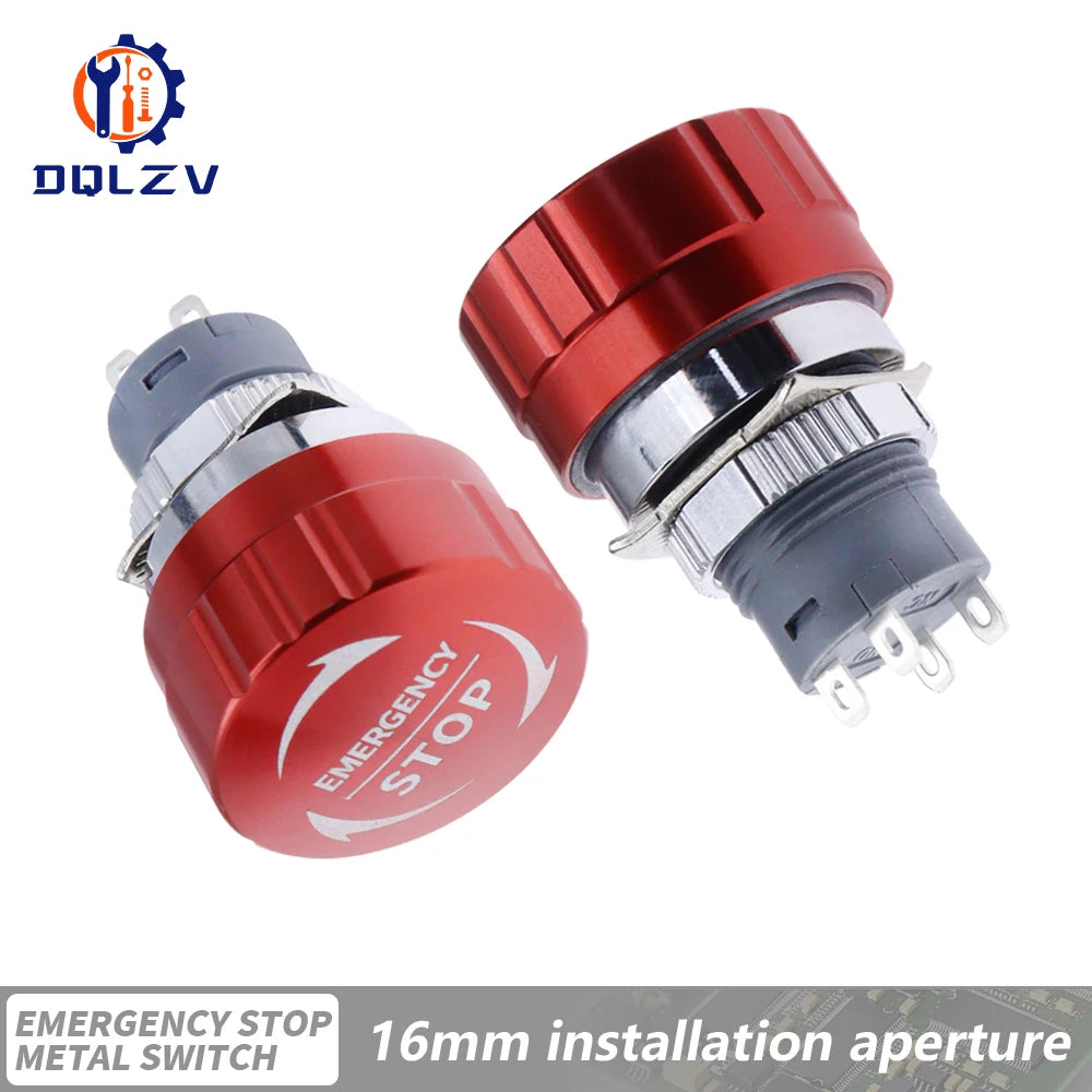16/19/22mm Metal Aluminum Emergency Stop Switch Push Button Switch Latching NO NC 1NO 1NC Pin Terminal Red Mushroom Stop Button
