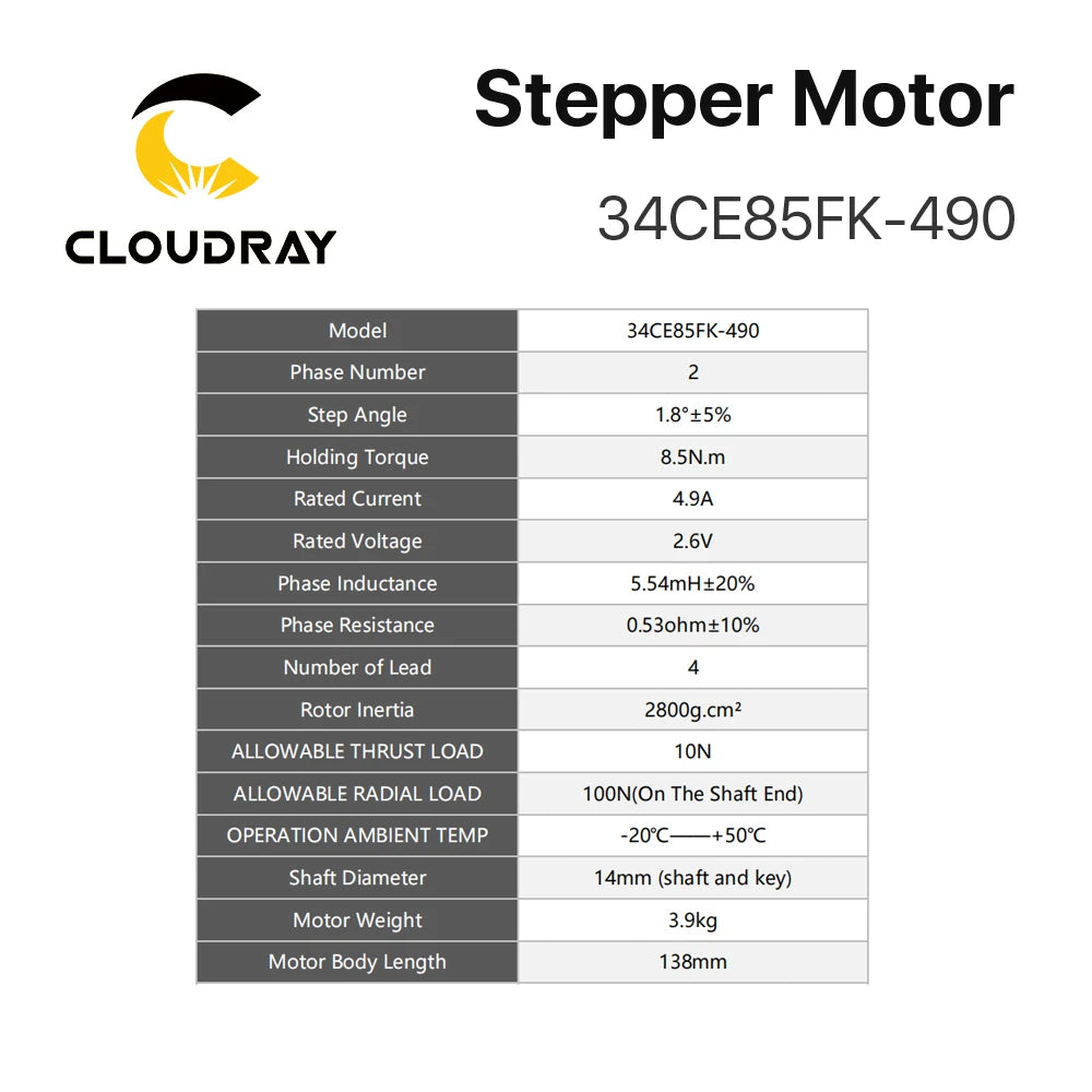 Cloudray Nema 34 Closed Stepper Motor Kit With Encoder  8.5N.m 4.9A and 20-80VAC/24-100 VDC Driver With 1.5M Free Cable
