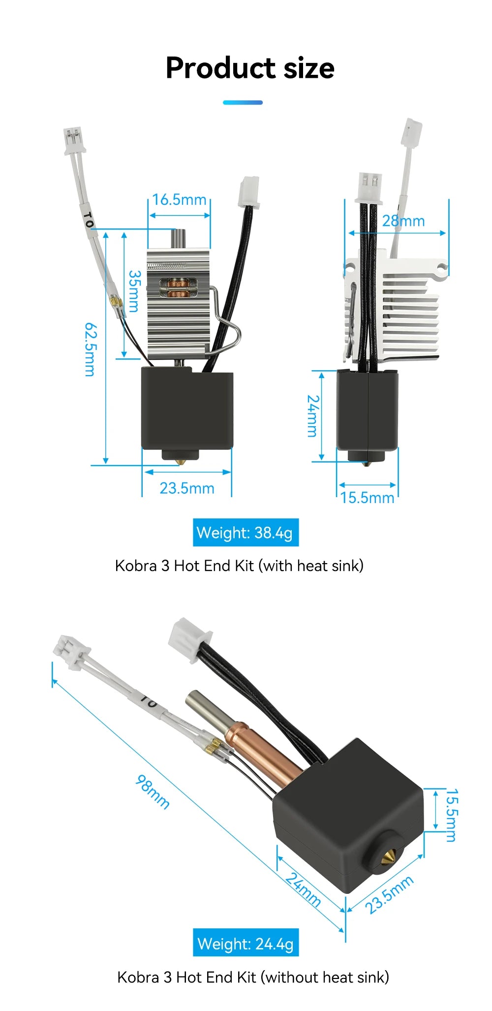 For Anycubic Kobra 3 Combo Hotend Nozzle Thermistor Heating Tube 24v 50w Heater Block For Anycubic Kobra3 Replacement Accesories