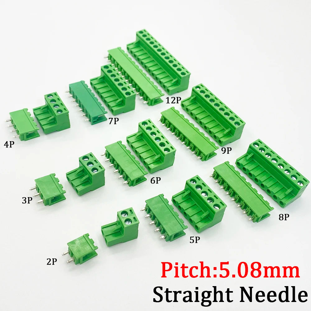 5Pair 5.08mm Pitch 2EDG Straight Pin PCB Screw Terminal Block 2/3/4/5/6/7/8/9/10/12Pin 300V 10A Wire Connector Plug-in Socket