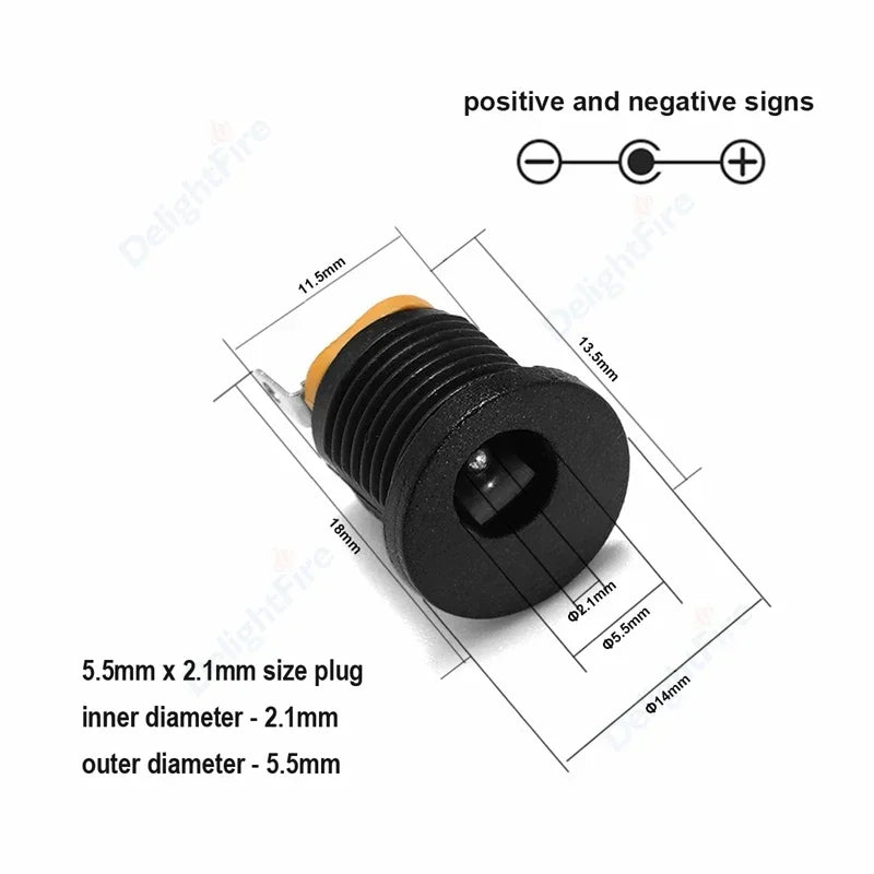 1/3/5/10Pcs DC Power Supply Jack Socket Female Panel Mount Connector 5.5mm 2.1mm Plug Adapter 2 Terminal Types 5.5x2.5mm