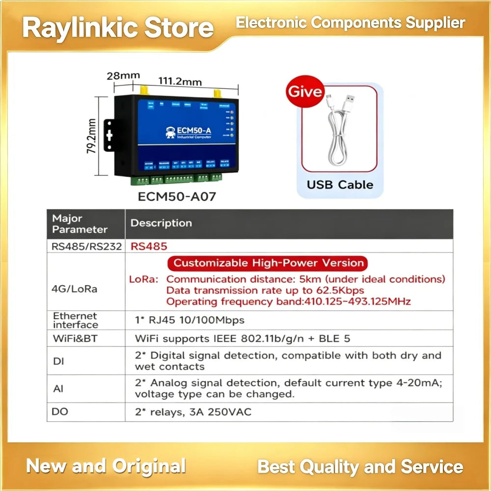 Industrial Control Computer RS485 RS232 ESP32 Python EBYTE ECM50 Gateway RTU Modbus Ethernet LoRa 2D1 2AI 2DO IO Ports