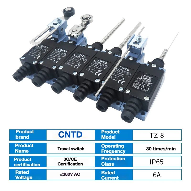2Pcs CNTD TZ‑8 Series Micro Limit Travel Switch IP65 Waterproof 1NO+1NC 10A 250VAC Industrial Mechanical Position Switch