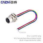 M12 Panel Male Female  Metal Front Mount Socket Solder 4 6 8 12 Pin Receptacle Straight Circular Connectors With 30cm Wires
