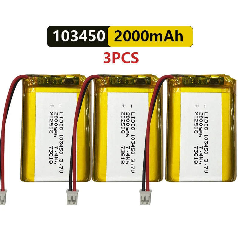 103450 3.7V Li-Po Rechargeable Battery 2000mAh With JST PH 2.0mm Connector for GPS, Cameras & MP3 Gadgets