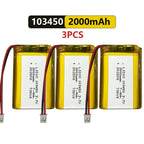 103450 3.7V Li-Po Rechargeable Battery 2000mAh With JST PH 2.0mm Connector for GPS, Cameras & MP3 Gadgets