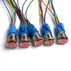 5 pcs Metal Push Button Switch 12v 16mm 19mm 22mm Ring Lamp Power Symbol Waterproof LED Light Self Lock Reset with Connector 220