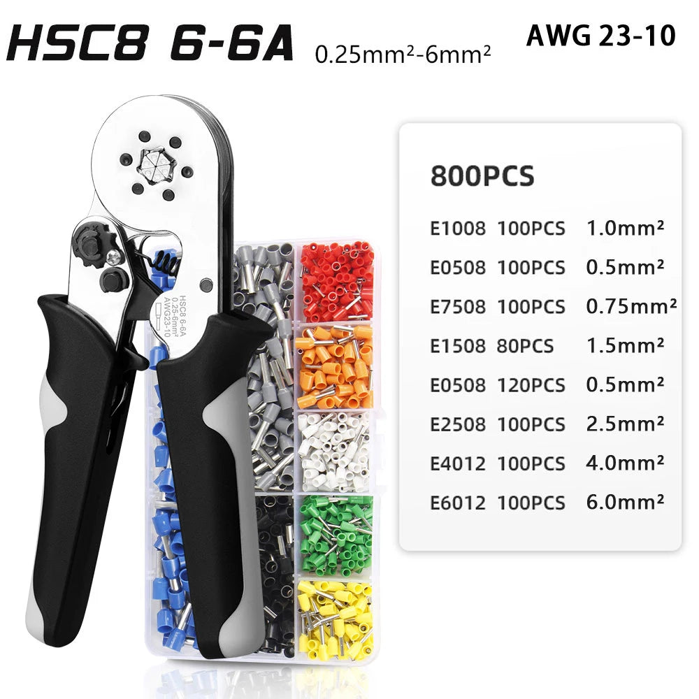 Crimping Pliers Tubular Terminal Hand Tools HSC8 6 - 4A 0.25 - 10mm2 6 - 6A 0.25 - 6mm2 Electrical Mini Wire Ferrule Clamp Kit