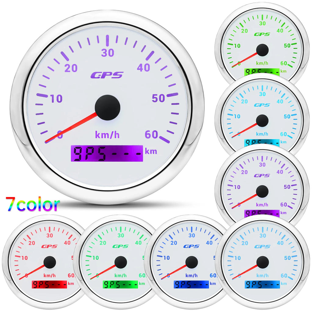 60/120/200KMH 85MM GPS Speedometer Gauge 7 Color Light with GPS Antenna Waterproof Motorcycle Boat Car Truck Speed Gauge Meter