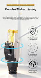 RJ45 Connector Cat7 Tool‑Free Shielded Zinc‑Alloy Reusable 50U Gold‑Plated Contact Anti‑Pull Ethernet Plug for Network Cable