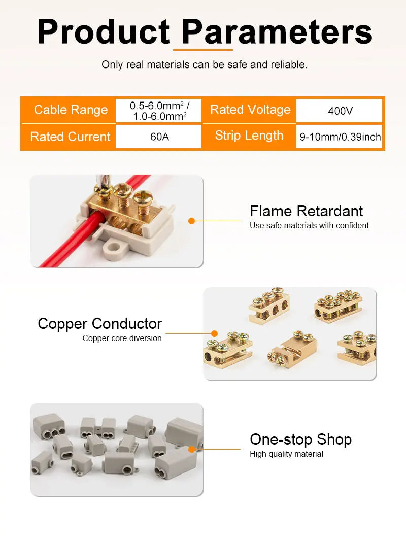 High Power 1 in Multiple out Cable Splicing 60A/400V 1-6mm2 Wire Connector Screw Wiring Terminal Block 80A/1000V 2.5-16mm2