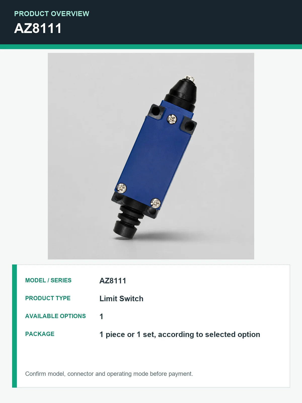 TEZUO AZ8111 IP65 Limit Switch Micro Travel Switch for Industrial Automation