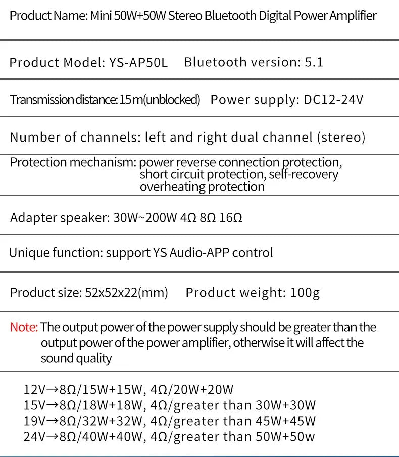 Power Amplifier Board Stereo Digital Amplifier 50WX2 - Mini Speaker Power Board Module Bluetooth 5.0 Hi-Fi Amp 50W+50W