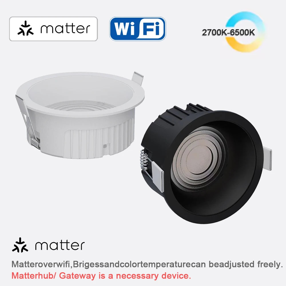 Recessed Round LED COB Ceiling Spot Light 3CCT Tuya Bluetooth/ Zigbee Matter Fixtures Lighting Indoor Smart Lamp Lighting