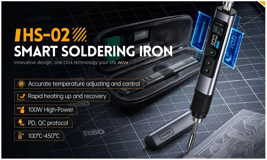 FNIRSI HS-02 Portable Intelligent Soldering Iron 100-450℃ Fast Heat Up 100W Type-C PD Fast Charging for Welding Repair Tools