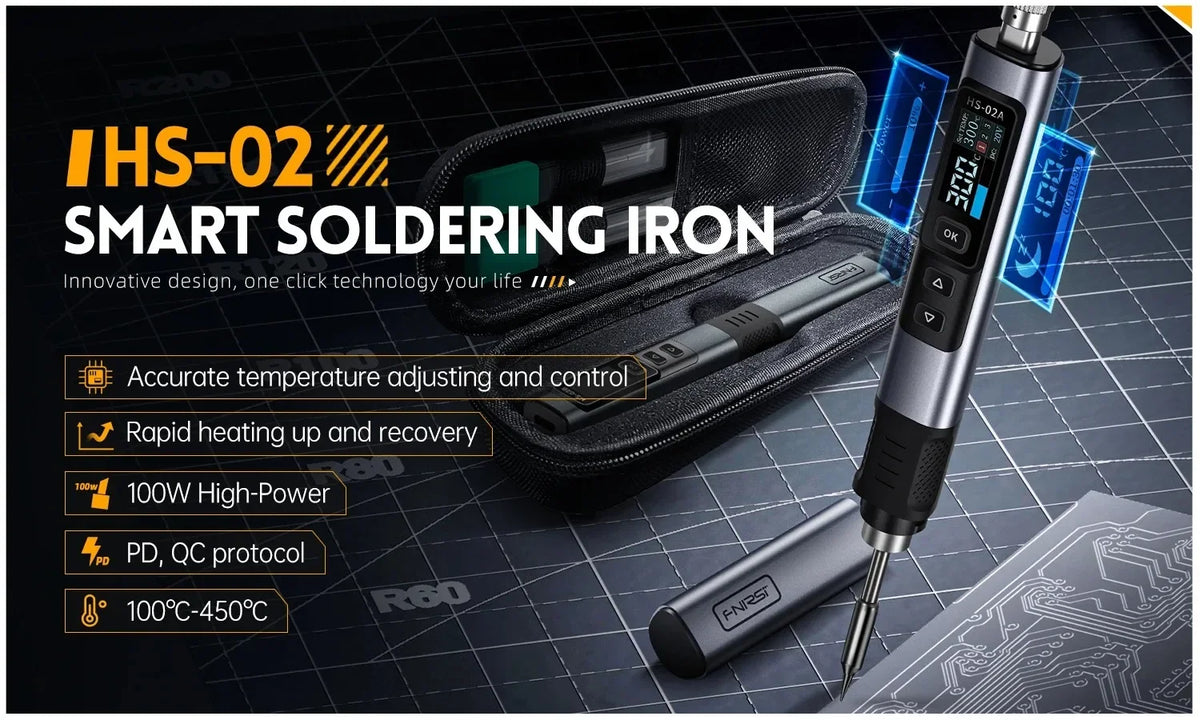FNIRSI HS-02 Portable Intelligent Soldering Iron 100-450℃ Fast Heat Up 100W Type-C PD Fast Charging for Welding Repair Tools