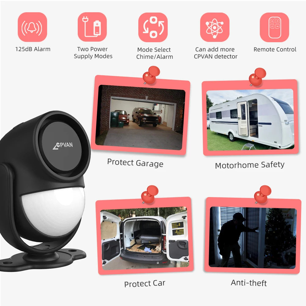 CPVAN Infrared Motion Detector for Home Burglar Alarm Sensor Security Protection Wireless 433MHz PIR Motion Sensor 125dB Sound