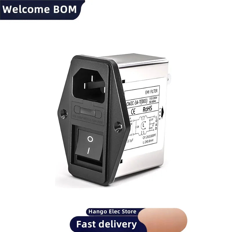IEC Socket type power filter EMI Interference CW2C-3/6/10A-T with light switch with safety 220V
