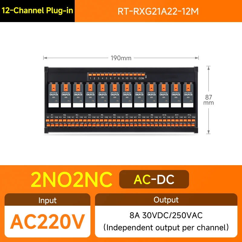 ENMG Relay Module 220VAC 2/4/8/16 Channel SPDT DPDT PLC Signal Amplifier Board Industrial Control Switch