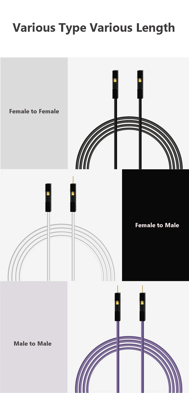 20pcs 10cm 20cm 30cm 2.54mm Pitch Male Female Dupont Jumper Wire 1P Super Soft Silicon Dupont Cable For Arduino 26AWG  Gold Plat
