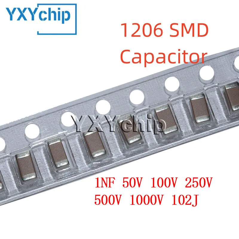 20PCS 1206 1NF 50V 100V 250V 500V 1000V 102J 5% NPO C0G SMD Chip Multilayer Ceramic Capacitor