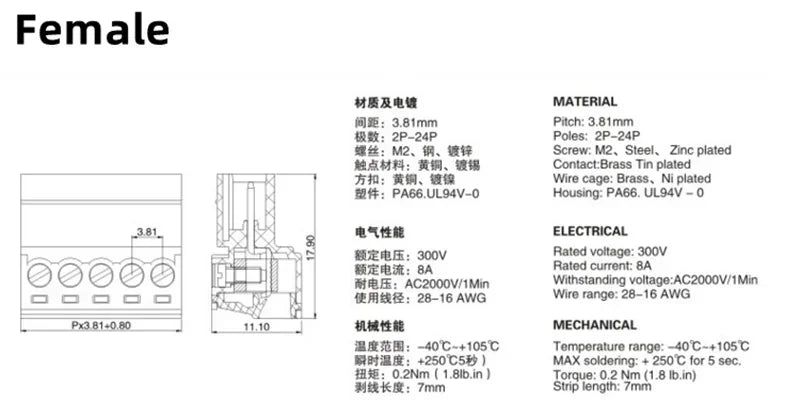 5Sets Solderless Docking Type 2EDG 3.81MM Screw Terminal Block Connector PCB Plug-in Type 2EDG Type Green Terminal Block