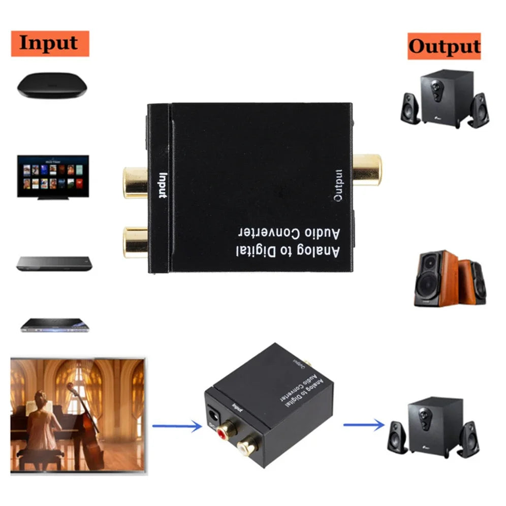 ADC Analog To Digital Audio Converter RCA to Optical Toslink Audio Adapter Analog Digital Fiber Toslink Coaxial Audio Converter