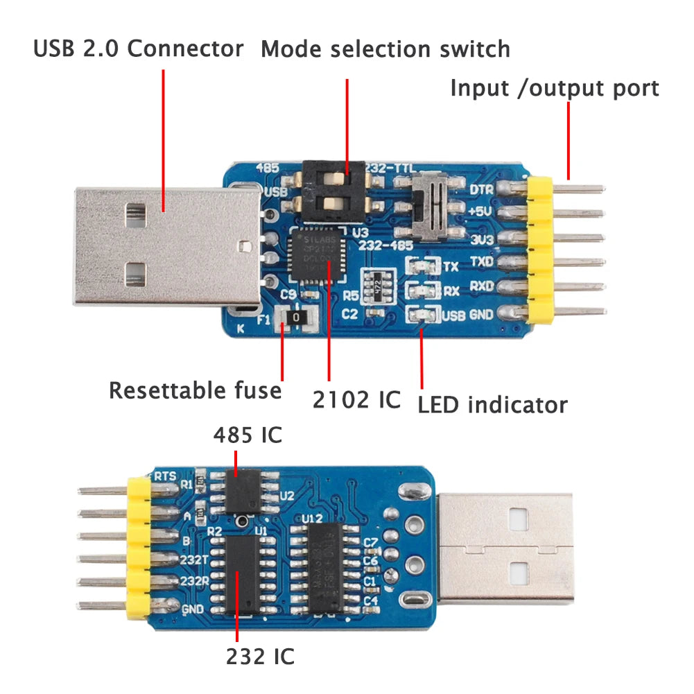 CP2102 USB-UART 6-in-1 Multifunctional(USB-TTL/RS485/232,TTL-RS232/485,232 to 485) Serial Adapter forArduino