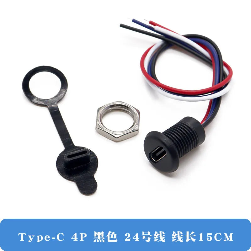 1pcs TYPE-C with line Direct pressure type waterproof base With cable data charging port /USB/ connector/power base  2P/4P/5P