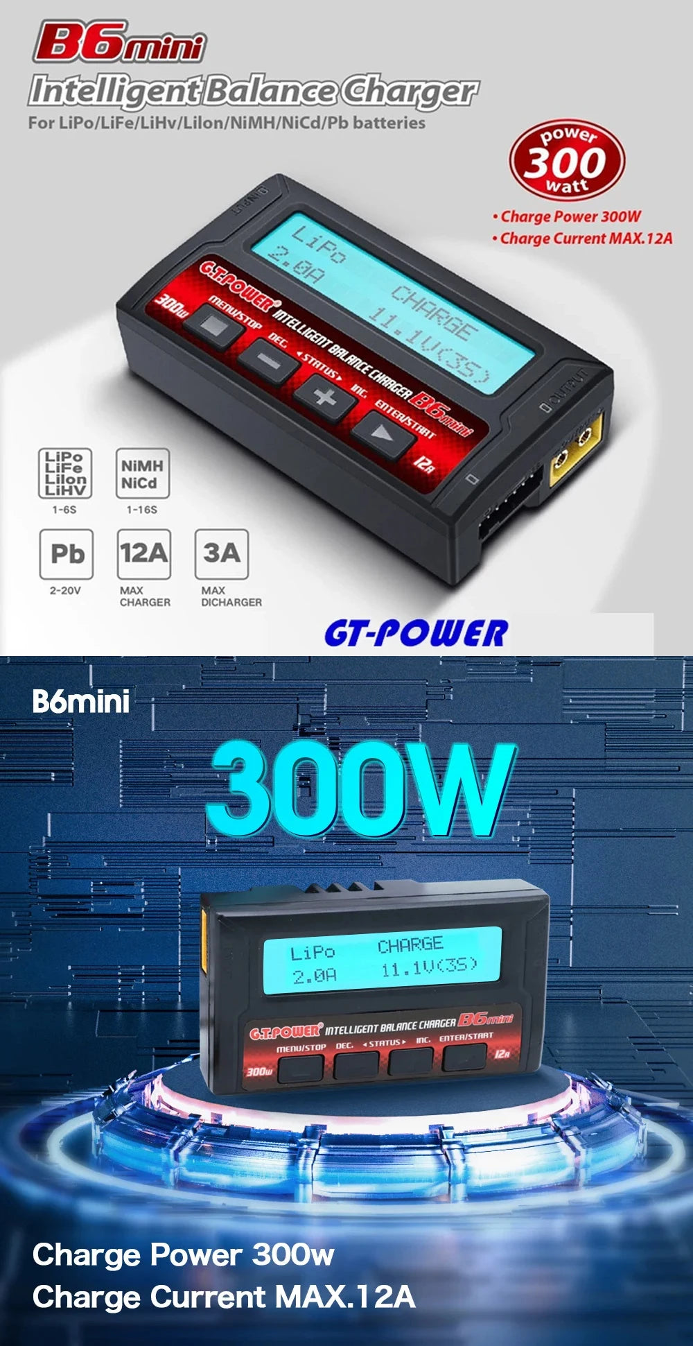 G.T.POWER GT Power Imax B6mini B6 Mini 12A 300W Balance Charger/Discharger For RC Lipo/LiFe/LiFe NiMH Battery