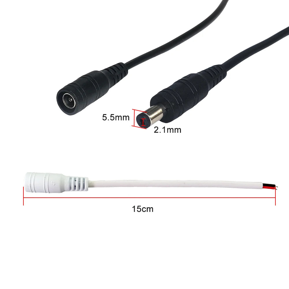 22AWG DC Connector 5.5x2.1mm Male/Female Power Cable Jack 15cm 5-12V Power Adapter Extension Wire For LED Strip Light CCTV