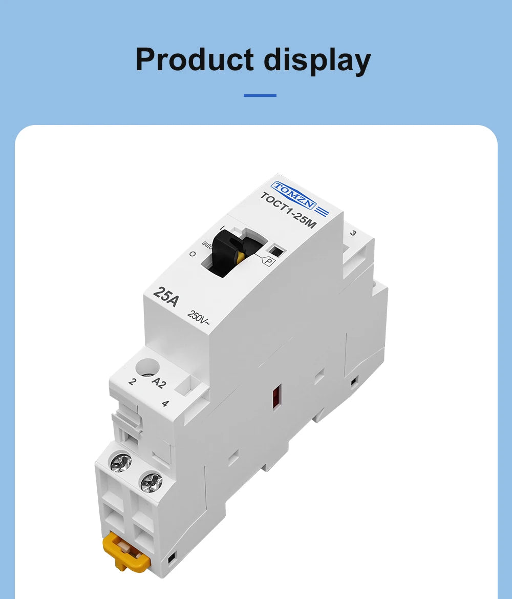 TOMZN TOCT1 2P 25A 220V/230V 50/60Hz Din Rail Household AC Modular Contactor With Manual Control Switch 2NO or 1NO 1NC or 2NC