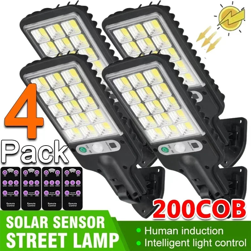 1~4Pack Solar Lights Outdoor 3 Modes 200COB Waterproof Street Lamp Motion Sensor Security Lighting for Garden Patio Path Yard