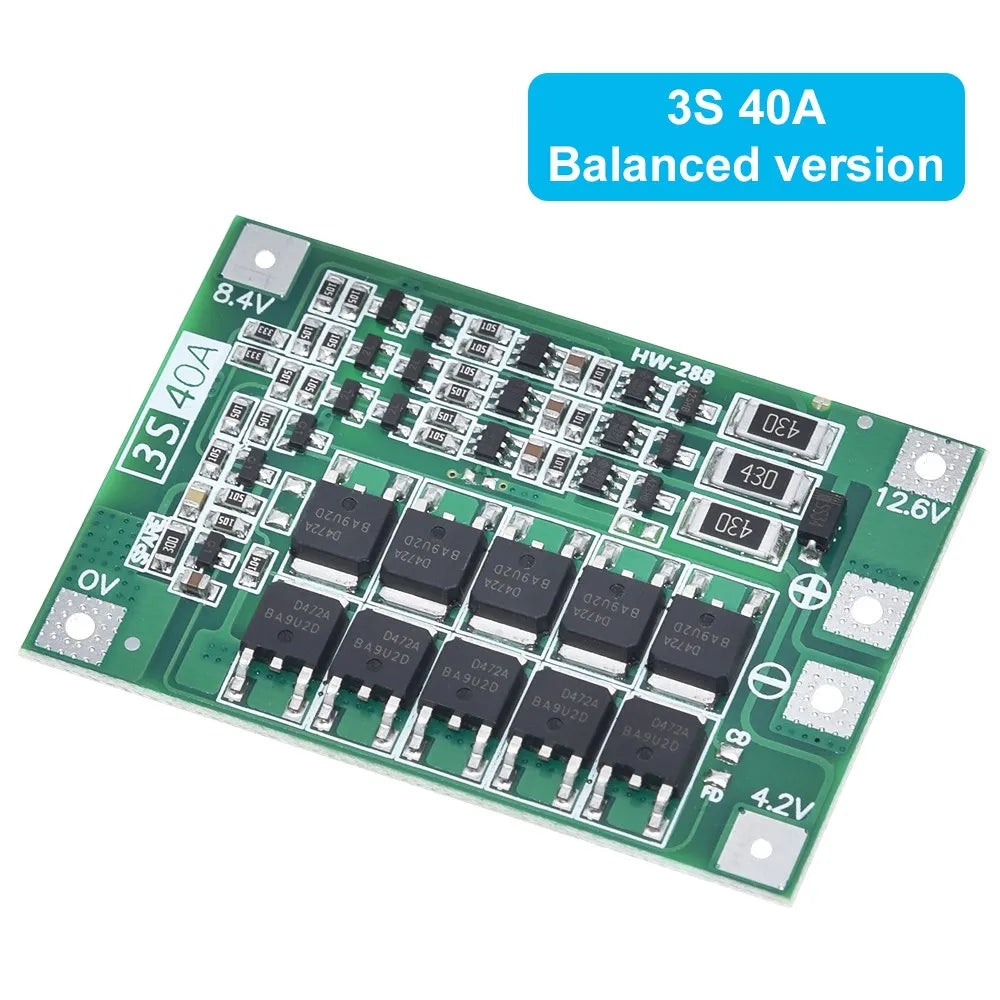 3S/4S 40A 60A Li-ion Lithium Battery Charger Protection Board 18650  BMS For Drill Motor 11.1V 12.6V/14.8V 16.8V Enhance/Balance