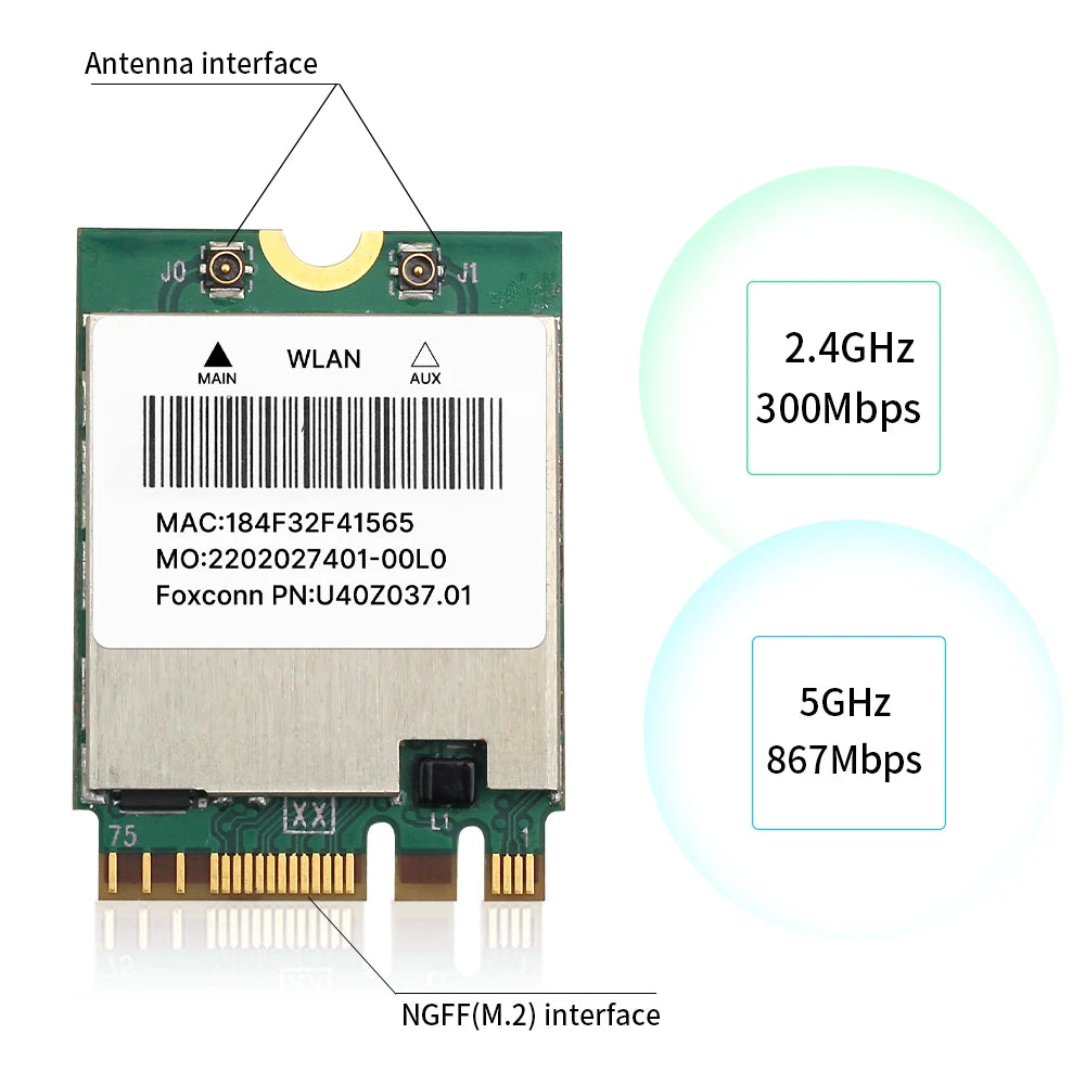 BCM94352Z 1200Mbps NGFF WiFi Card 802.11ac Dual Band 2.4G/5GHz Bluetooth 4.0 M.2 Network Wireless Adapter for Hackintosh Mac