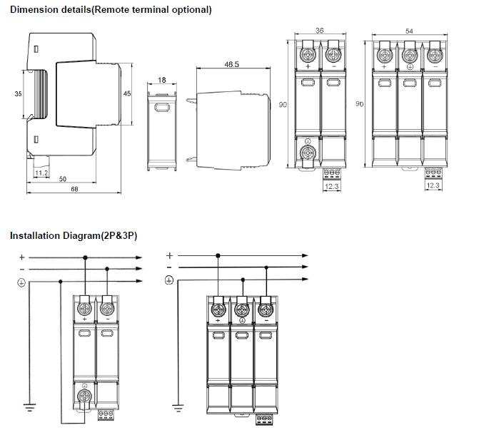 GEYA GSP9 DC Surge Protector PV SPD 600V 1000V 20KA 40KA SPD 2P 3P Surge Protective Device Lightning Protection