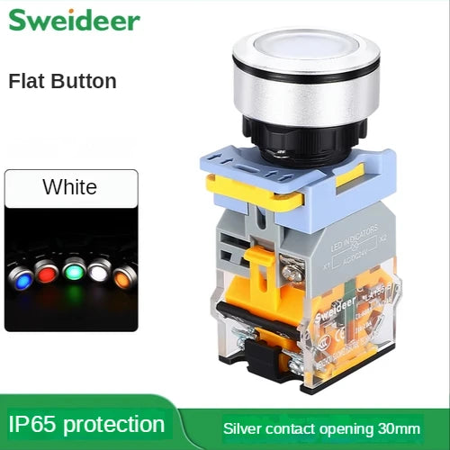 Flat Button Switch Waterproof 30mm Self Reset Locking Momentary Latching Red Green Yellow White Blue Switch Light 6V12V24V220V